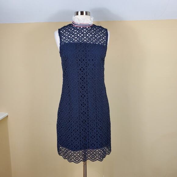Sandro Blue Dovera Lace Mini Dress in Navy Size 38 - Picture 1 of 12